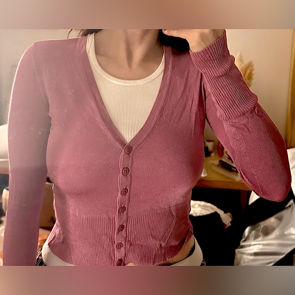 Intermix pink “Celestial Lurex” glitter cardigan